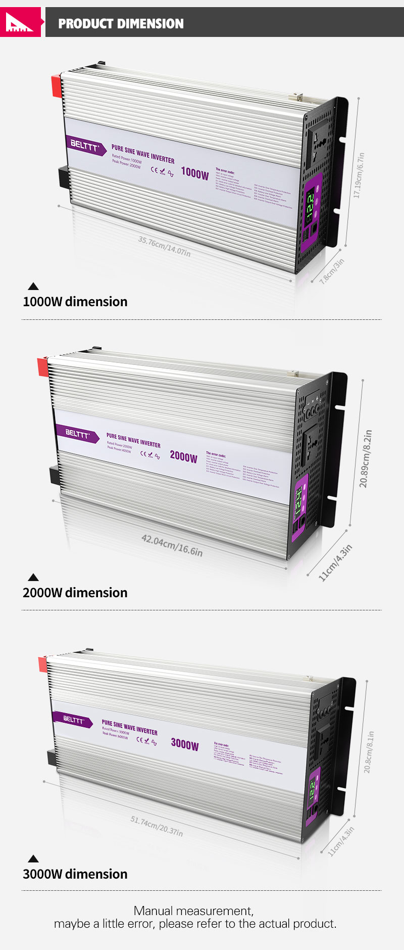 BELTTT 1000W 2000W 3000W inverter
